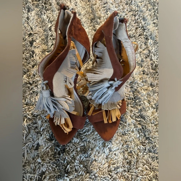 ZARA MULTICOLOR Tri-color FRINGE Heels - Picture 3 of 6
